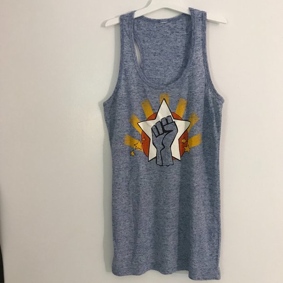 Lando Women's Graphic Heather Blue Racerback Tank Top - Picture 1 of 5